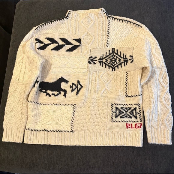 Polo Ralph Lauren Sweaters - Ralph Lauren CableKnit Wool Alpaca Sweater Horse Equestrian Patchwork Mock Neck